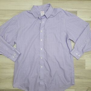 BROOKS BROTHERS Mens Purple Lavender Plaid Original Polo Dress Shirt XL